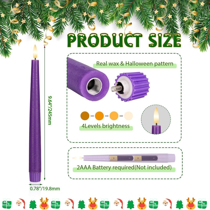 AFINETH Purple Flameless Taper Candles with 3D Wick, 9.6" Real Wax LED Candles with Remote, 3 Pack Flickering Candlesticks Battery Operated, Classic Tall Taper Candle for Home, Wedding, Party - Image 2